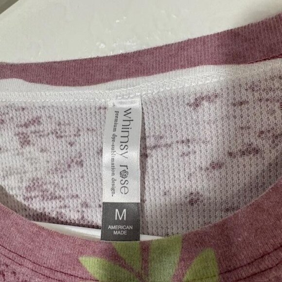 Whimsy Rose Shirt Womens Medium Pink Floral Bird Print Baby Waffle Top - Picture 3 of 7